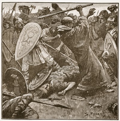 The King-Monk Fell in the Rout of His Old East Anglian Subjects, Illustration from 